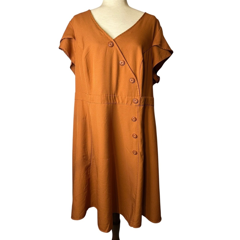 ModCloth Faux Wrap Midi Dress Button Front Flutter Sleeve Cottage Whimsigoth 3X